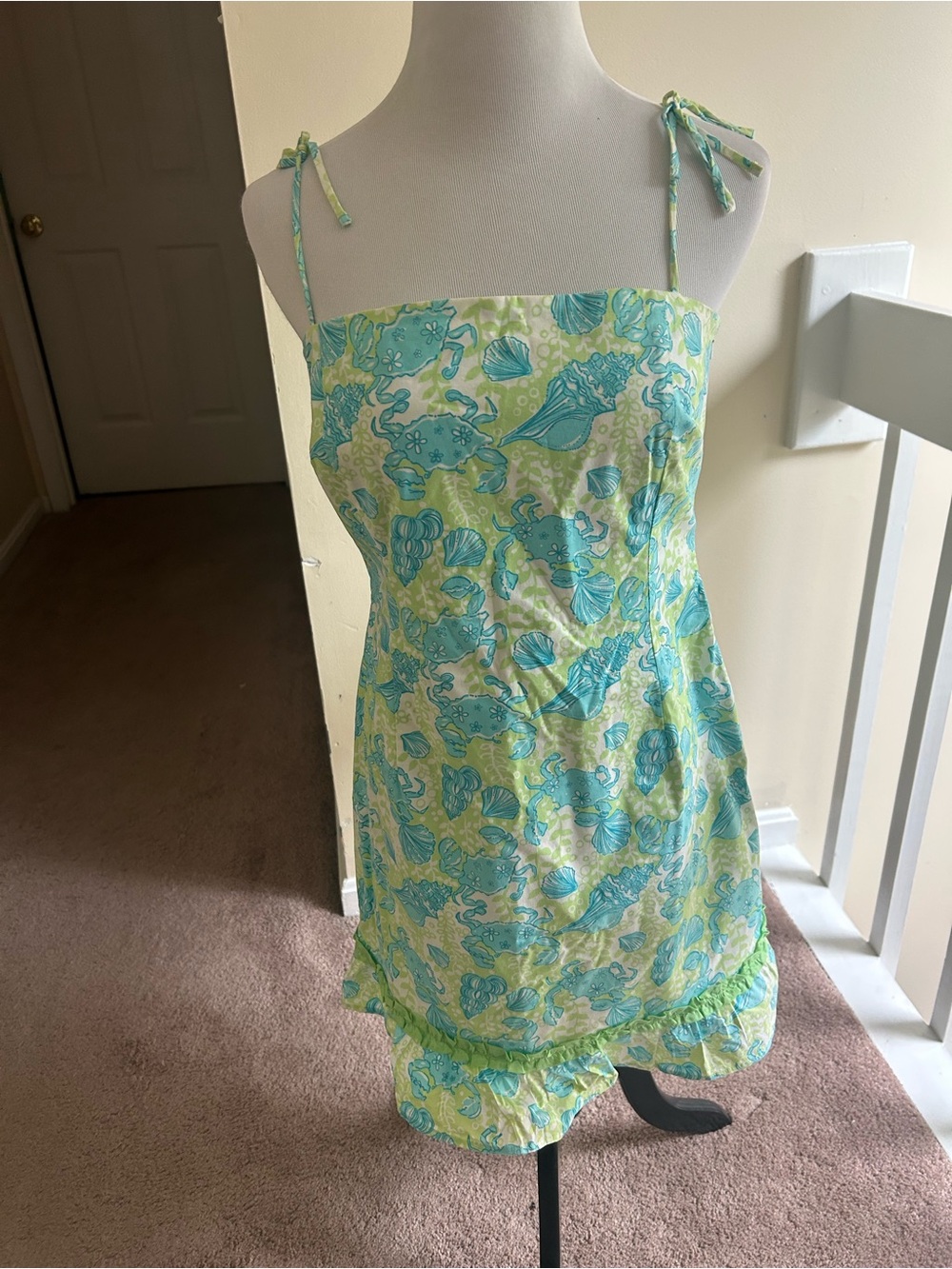 Lilly Pulitzer Aqua & Lime Shell-Print Tie-Strap Dress